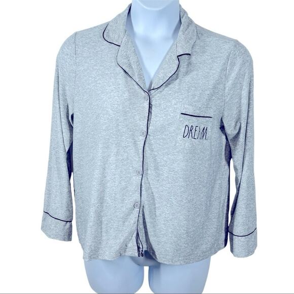 Rae Dunn Dream Heather Gray Long Sleeve Button Front Pajama Shirt Size Large - Picture 2 of 13